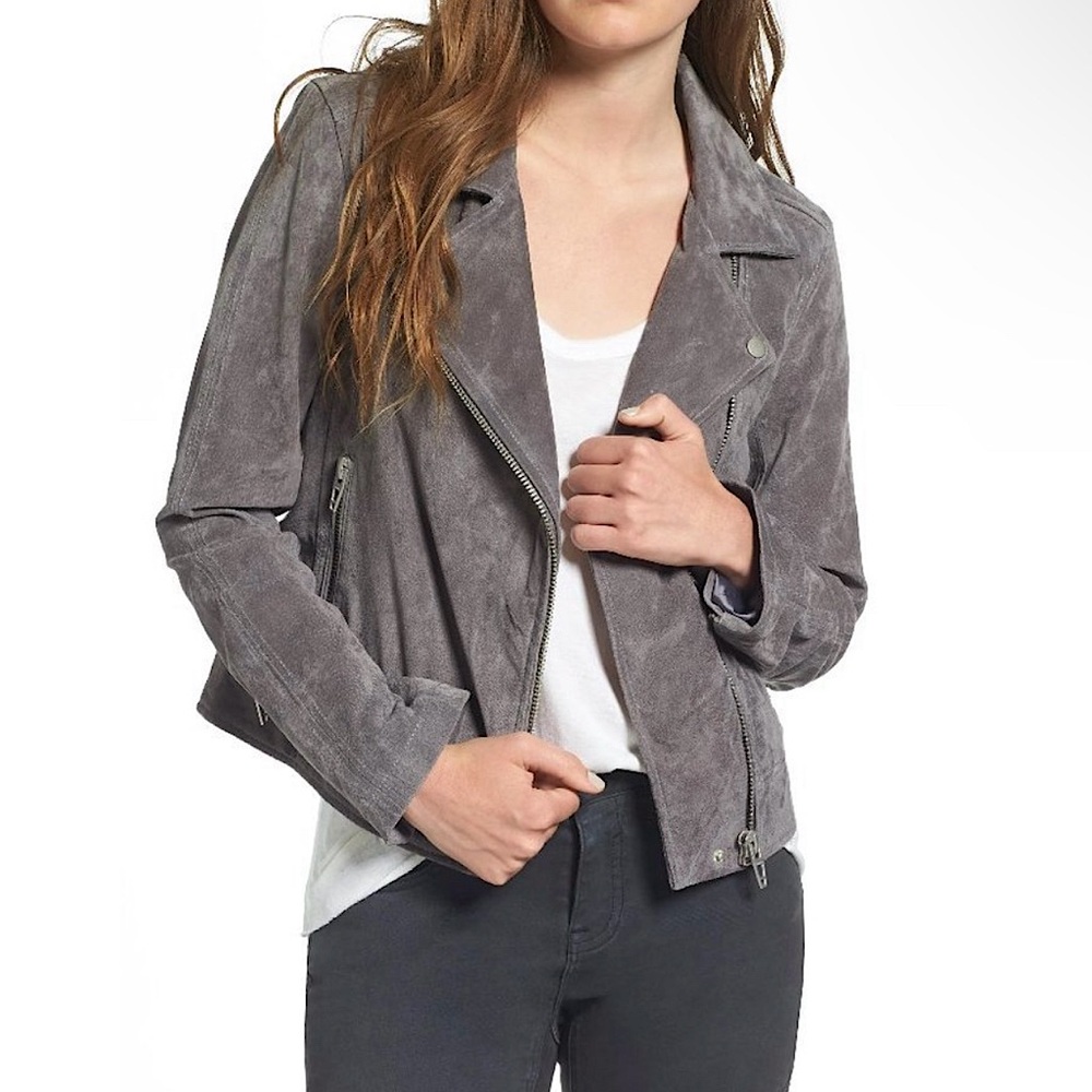 {blank NYC} Gray Suede Asymmetric Zip-up Moto Jacket